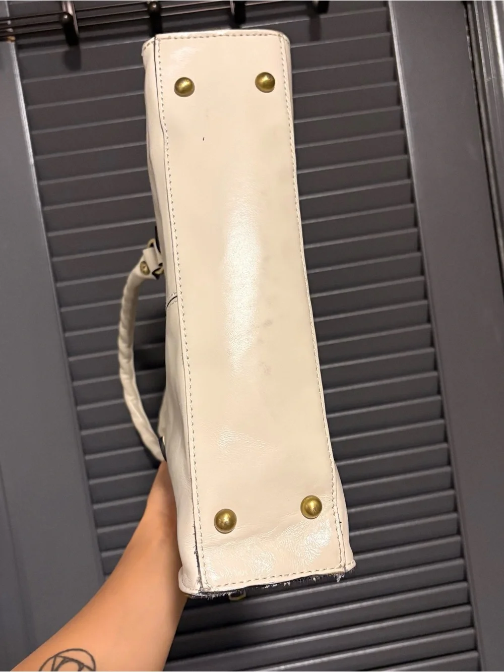 Patricia Nash Cream Leather Satchel with Twisted Handles